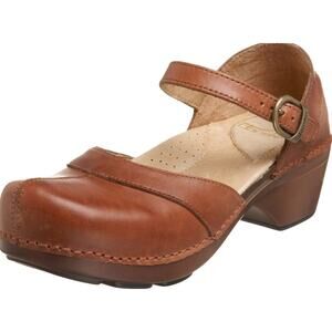 Dansko Sally Clogs Leather Dri-Lex Wicking Shock Absorption Ankle Strap Brown 9